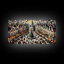 Carregar imagem no visualizador da galeria, Art Deco Stained Glass Style Christmas Village - Framed Canvas Print - Retro Xmas Art - Christmas Decor - Christmas Wall Art - Christmas Art