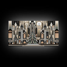 Load image into Gallery viewer, Art Deco Pattern Christmas Village - Framed Canvas Print - Retro Xmas Art - Christmas Decor - Christmas Wall Art - Christmas Art