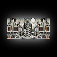 Load image into Gallery viewer, Art Deco Pattern Christmas Village - Framed Canvas Print - Retro Xmas Art - Christmas Decor - Christmas Wall Art - Christmas Art - Art Deco