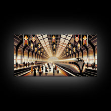 Load image into Gallery viewer, Art Deco Train Station - Retro Decor - Framed Canvas Print - Subway Art - Art Deco Pattern - Unique Retro Wall Art - Gift For Him