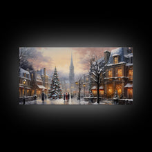 Cargar imagen en el visor de la galería, Christmas Village Winter Wonderland Canvas Print, Framed Wall Art, Christmas Decor, Retro Christmas Oil Painting, Christmas Art