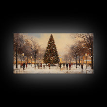 Carregar imagem no visualizador da galeria, Cute Christmas Village Art, Christmas Decor, Framed Canvas Print, Holiday Painting, Seasonal Decor, Christmas Tree Art Christmas Centerpiece