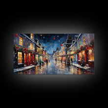 Cargar imagen en el visor de la galería, Christmas Wall Art - Framed Canvas Print - Winter Wonderland Victorian Village Decorated for Christmas - Christmas Canvas Wall Art