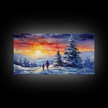 Carregar imagem no visualizador da galeria, A Christmas Day Hike - Winter Wonderland Framed Canvas Print - Christmas Decor - Christmas Oil Painting - Holiday Wall Art Painting