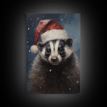 Carregar imagem no visualizador da galeria, Cute Christmas Badger In A Santa Hat, Framed Canvas Print, Christmas Art, Christmas Decor, Christmas Art Print, Christmas Wall Art