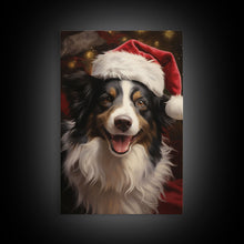 Carregar imagem no visualizador da galeria, Cute Border Collie In A Santa Hat, Framed Canvas Print, Christmas Decor, Holiday Decor, Seasonal Wall Decor, Farmhouse Christmas
