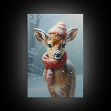 Carregar imagem no visualizador da galeria, Cute Christmas Deer - Farmhouse Christmas Decor - Fawn Dressed For Christmas - Xmas Decor - Christmas Wall Art- Holiday Decorations