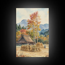 Carregar imagem no visualizador da galeria, Fall Hay harvest, framed canvas print, autumn decor, fall wall art