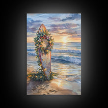 Load image into Gallery viewer, Beach Christmas Decor, Framed Canvas Print, Christmas At The Beach, Nautical / Tropical Holiday Wall Art