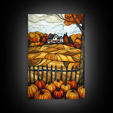 Load image into Gallery viewer, Cozy Fall Farmhouse With Pumpkins Framed Canvas Print Autumn Wall Art Country Farmhouse Decor Best Gift Idea Above Sofa Seasonal Art