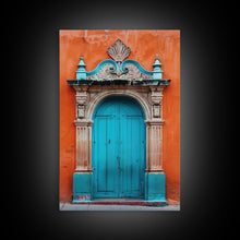Cargar imagen en el visor de la galería, Change1 Mexican Wall Art, Colorful Mexican Door Architecture Painting Framed Canvas Print, Traditional Hacienda Architecture, Ready To Hang