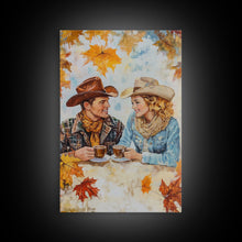 Load image into Gallery viewer, Cowboy and Cowgirl Fall Scene Framed Canvas Print - 2024 Rustic Autumn Love Country Art Gift Idea Fall Wall Decor