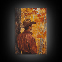 Load image into Gallery viewer, Cowboy in Autumn Forest Framed Canvas Print - Rustic Fall Wall Art Perfect Gift Idea 2024 Country Decor - Moody Landscape Art