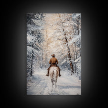 Cargar imagen en el visor de la galería, Cowboy by Window with Coffee Framed Canvas Print - Cozy Christmas Wall Art 2024 Rustic Holiday Decor and Gift Idea