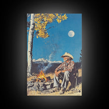 Load image into Gallery viewer, Cowboy in Snowy Sunset Landscape Canvas Print, Winter Wall Art, Seasonal Western Decor, Holiday Gift, Christmas Wall Art, Canvas Print