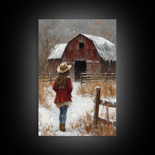 Load image into Gallery viewer, Country Girl with Falling Leaves Canvas Print, Autumn Wall Art, Farmhouse Holiday Decor, Fall Decor, Trendy Wall Art, Framed Canvas Print