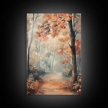 Carregar imagem no visualizador da galeria, Framed Canvas Print of Foggy Autumn Forest with Red Leaves, Moody Landscape Wall Art, Fall Seasonal Decor, Best Gift Idea, Modern Farmhouse