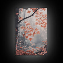 Carregar imagem no visualizador da galeria, Framed Canvas Print of Fall Leaves on Branches in Misty Forest, Moody Landscape Wall Art, Fall Decor, Gift Idea, Farmhouse Seasonal Art