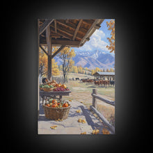 Carregar imagem no visualizador da galeria, Autumn Harvest Scene With Pumpkins Farmhouse Wall Art Framed Canvas Print Thanksgiving Seasonal Wall Art Country Home Decor Gift Idea