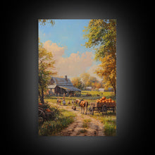 Carregar imagem no visualizador da galeria, Autumn Farmhouse Harvest Scene With Pumpkins Framed Canvas Print Fall Wall Art Seasonal Home Decor Thanksgiving Wall Art Rustic Gift Idea