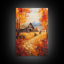 Carregar imagem no visualizador da galeria, Autumn Barnyard Framed Canvas Print, Vibrant Fall Landscape Cowboy and Barn, Perfect Rustic Wall Art Farmhouse or Ranch Style Fall Decor