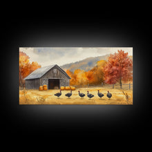 Carregar imagem no visualizador da galeria, Framed Canvas Print Rustic Barn with Pumpkins and Turkeys, Perfect Autumn Farmhouse Decor, Fall Wall Art, Country Autumn Scene