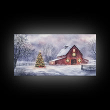 Load image into Gallery viewer, Christmas decor farmhouse Framed Canvas Print snowy barn scene holiday wall art Christmas tree decor best gift Christmas holiday home decor