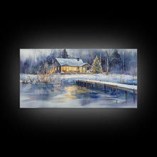 Load image into Gallery viewer, Christmas home decor, canvas print, winter landscape art, Christmas tree art, Christmas wall art, framed art, holiday wall art