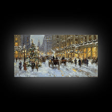 Carregar imagem no visualizador da galeria, Bustling Christmas Street Scene Tall Art Framed Canvas Print Vintage Winter Holiday Scene With Horse-Drawn Carriages And Festive Lights
