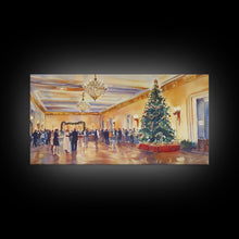 Load image into Gallery viewer, Elegant Ballroom Christmas Party Scene, Framed Canvas Print, Holiday Wall Art, Christmas Decor, Wall Art, Seasonal Decor, Best Gift Idea