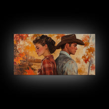 Carregar imagem no visualizador da galeria, Framed Canvas Print Cowboy Gazing Over Snowy Landscape Western Horse Rider Winter Mountain Art Winter Wonderland Wall Art