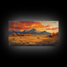 Carregar imagem no visualizador da galeria, Fall Sunset Framed Canvas Print Scenic Ranch Landscape Art Autumn Wall Decor Ideal Holiday Home Decor and Gift for Farmhouse Style