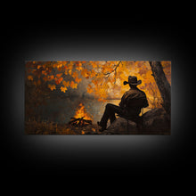Cargar imagen en el visor de la galería, Cozy autumnal Framed Canvas Print featuring a woman with a mug, surrounded by vibrant fall leaves, perfect seasonal wall art for cozy spaces