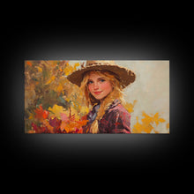 Load image into Gallery viewer, Cowgirl Amongst The Fall Leaves, Framed Canvas Print, Serene Fall Wall Decor, Perfect Rustic Seasonal Wall Art and Gift Idea