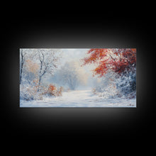 Load image into Gallery viewer, Cozy Cabin in the Snow Framed Canvas Print, Ideal Christmas Holiday Wall Art for Winter Wonderland Decor and Festive Home Interiors