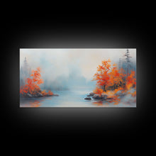 Carregar imagem no visualizador da galeria, Fall On The Lake, Framed Canvas Print, Beautiful Seasonal Decor, Moody Landscape Painting