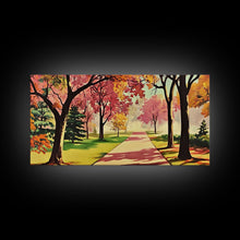 Load image into Gallery viewer, Colorful Autumn Path Canvas Print, Fall Park Scene Wall Art, Modern Farmhouse Autumn Decor, Holiday Art, Best Seasonal Gift Idea