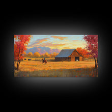 Carregar imagem no visualizador da galeria, Autumn Cowboy Farm Framed Canvas Print, Cozy Fall Farmhouse Wall Art, Country Western Landscape Decor, Best Gift Seasonal Wall Art