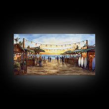 Load image into Gallery viewer, Beach Christmas Market Framed Canvas Print, Coastal Holiday Market Scene Wall Art, Christmas Decor Wall Art