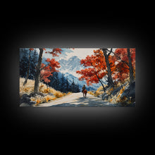 Load image into Gallery viewer, Cowboy Riding In Winter Snow Framed Canvas Print Tall Art Winter Landscape Rustic Christmas Decor Western Home Wall Art Mountain Gift Idea