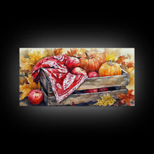 Load image into Gallery viewer, Basket With Pumpkins And Apples Framed Canvas Print Tall Art Rustic Fall Decor Thanksgiving Autumn Harvest Home Wall Art Farmhouse Gift Idea