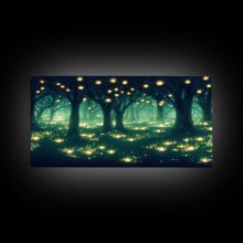 Cargar imagen en el visor de la galería, Fireflies At Night In A Fantasy Forest, Framed Ready To Hang Canvas Print, beautiful wall art, guest room decor