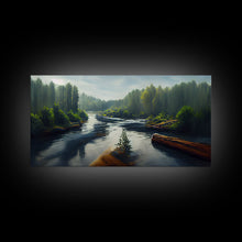 Cargar imagen en el visor de la galería, Flowing River wall decor, ready to hang canvas print wall art, blue river cabin art, lake house art