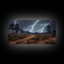 Carregar imagem no visualizador da galeria, Gloomy Haunted Graveyard At Night, Lightning Storm, Halloween Cemetery Art, ready to hang canvas print wall art