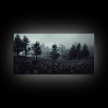 Load image into Gallery viewer, Creepy Haunted Cemetery, Spooky Halloween Art, Graveyard, ready to hang canvas print wall art, Black And White Art, Halloween Decor