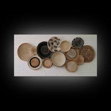 Load image into Gallery viewer, Basket Wall Decor Framed Canvas Print, Boho Wall Art, Wicker Round Bowl Art, Wicker Wall Art Print