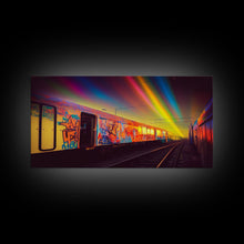Load image into Gallery viewer, Box car graffiti art, wall decor, train box car, ready to hang canvas print wall art, rainbow train wall art