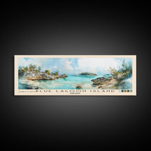 Load image into Gallery viewer, Blue Lagoon Island, Bahamas Watercolor Print, Vacation Gift, Bahamas Wall Art, Beach Painting, Beach Decor, Large Wall Art, Wood Frame Art