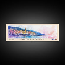 Carregar imagem no visualizador da galeria, Camogli Beach, Italy Watercolor Beach Print, Vacation Gift, Italy Wall Art, Framed Canvas Print, Framed Beach Painting