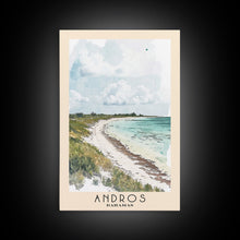 Load image into Gallery viewer, Andros, Bahamas Watercolor Beach Print, Vacation Gift, Bahamas Wall Art, Framed Canvas Print, Framed Beach Painting